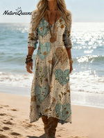 Women's Vintage Love Pattern Art Print Casual Cotton Dress