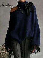 Women's Solid Color Stand-collar Long-sleeved Casual Loose Off-the-shoulder Sweater