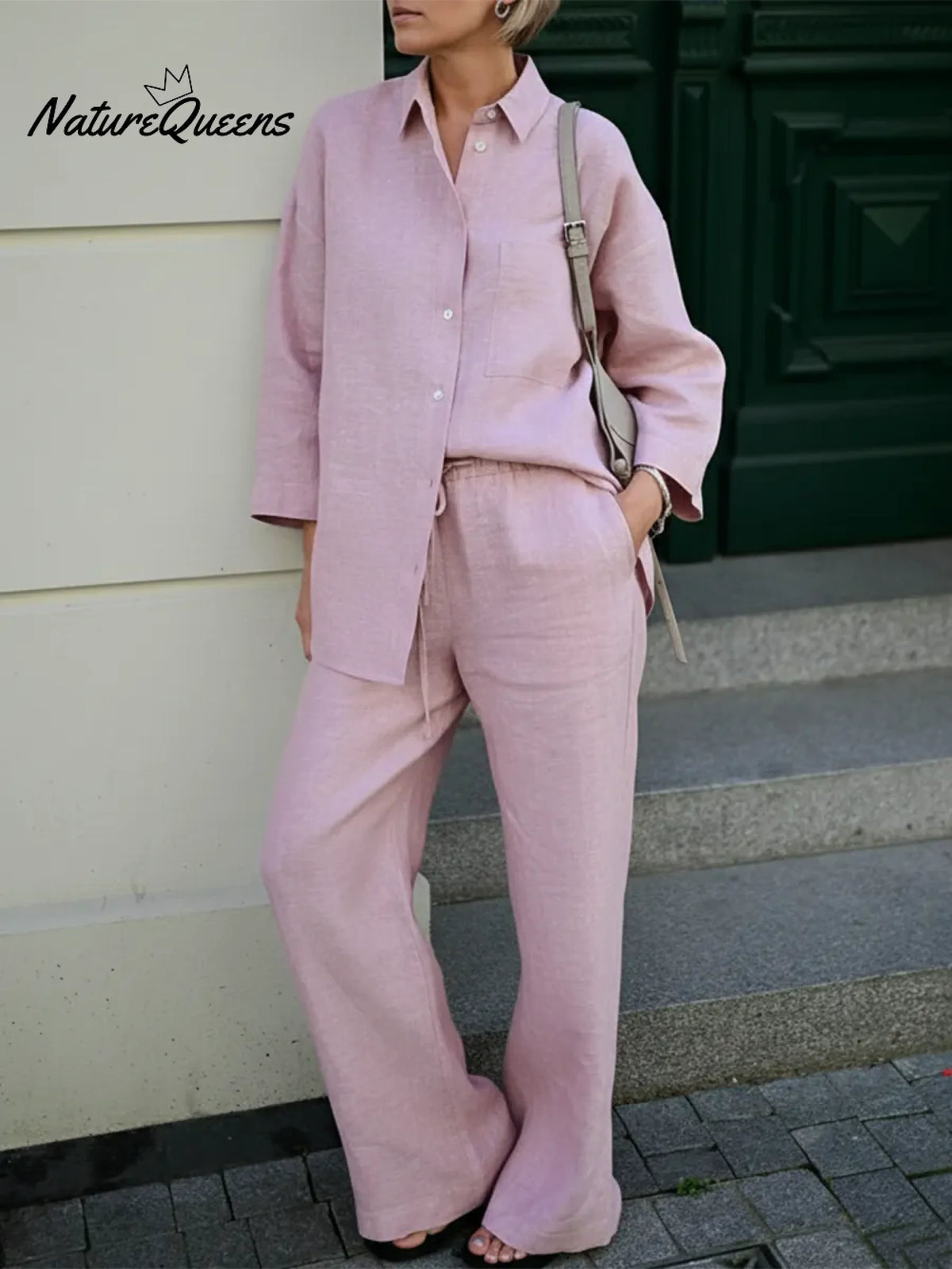 Effortless Elegance Linen Shirt And Wide-leg Pants Two-piece Set