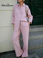 Effortless Elegance Linen Shirt And Wide-leg Pants Two-piece Set