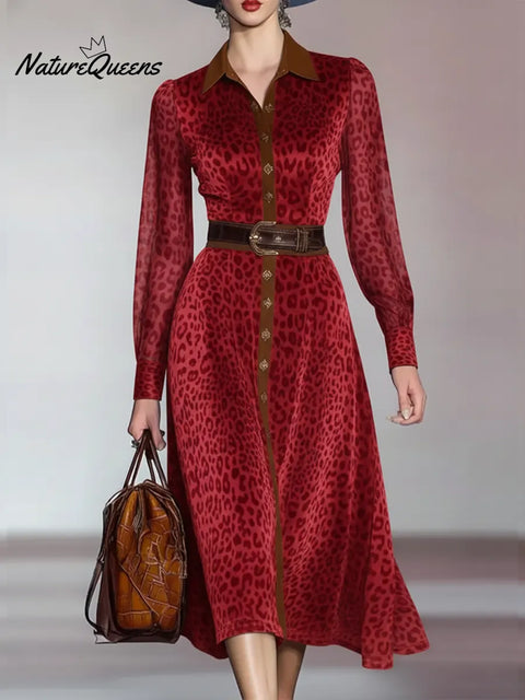 Women's Elegant Leopard Print Shirt Dress