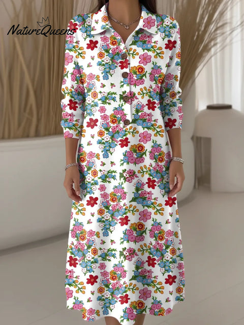 Women's Floral Pattern Art Print Casual Knitted Dress