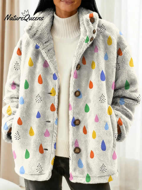 Women's Abstract Pattern Art Print Casual Sherpa Coat