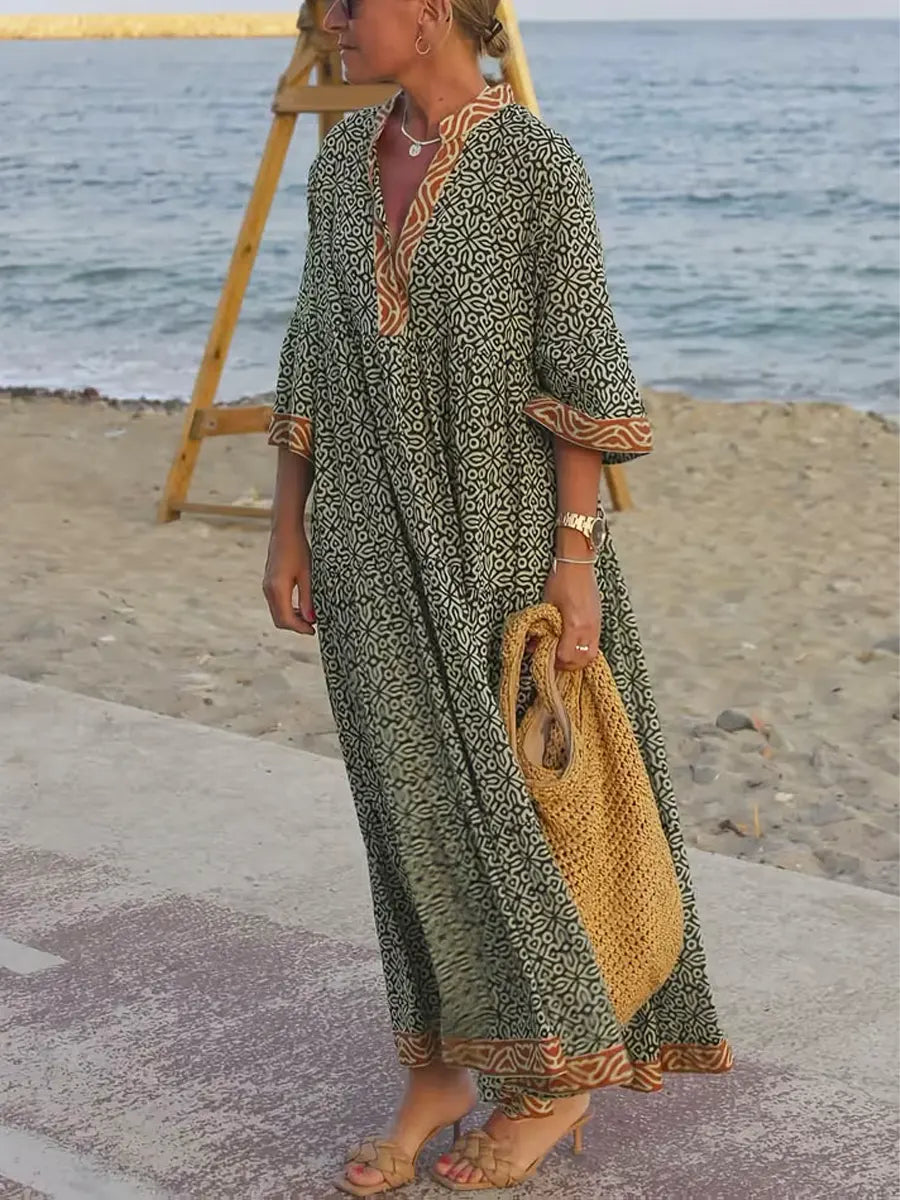 Women's Retro Pattern Art Print Casual Cotton Dress