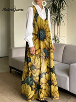 Blooming Flowers Decorative Patterns Women's Casual Square Collar No Sleeve Dress