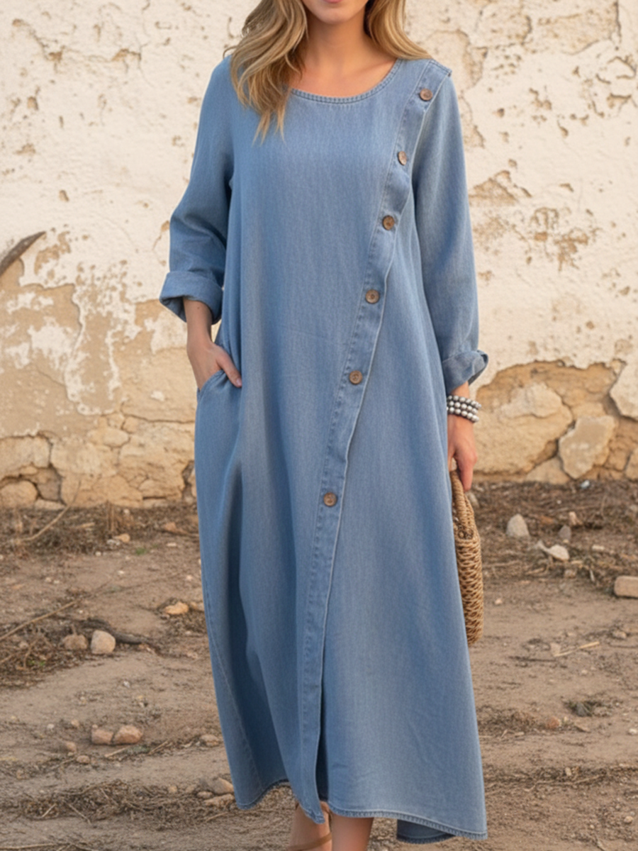 Casual And Cozy Button-down Denim Dress