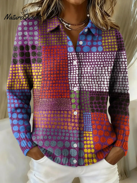 Women's Point-to-point Geometry Printed Collared Sweater