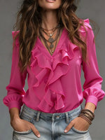 Women's Cozy Minimalist Solid-color V-neck 100% Cotton Shirt