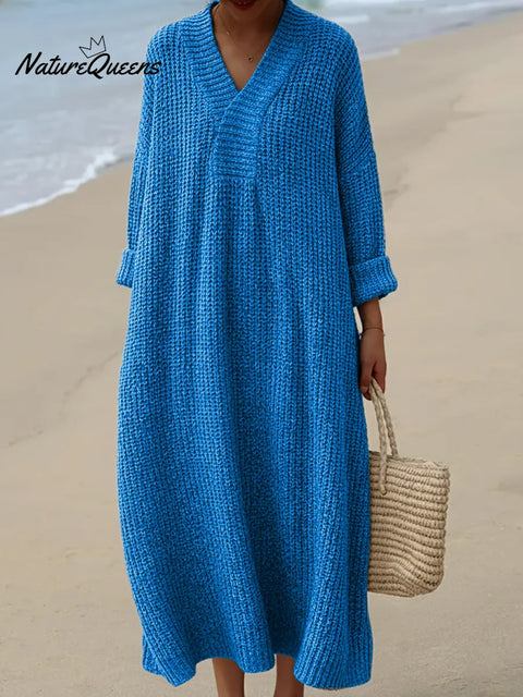 Women's V-neck Knitted Sweater Dress