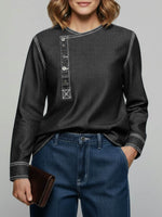Women's Round Neck Long-sleeved Loose-fitting Casual Denim Top