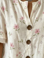 Women's Causal Flower Bottom Down V-neck Ruffled Short Sleeve Cotton Top
