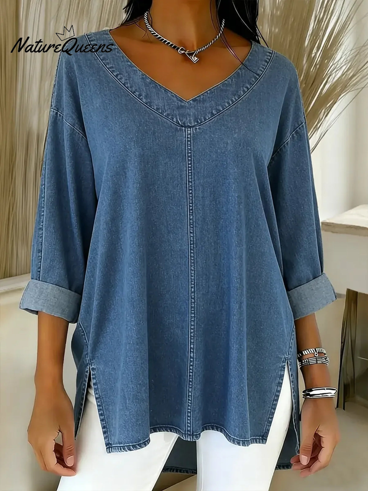 Women's Casual Washed Denim Cotton Top