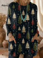 Women's Christmas Tree Pattern Art Print Casual Cotton Knitted Sweater