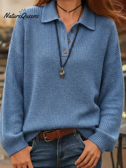 Casual Polo Collar Button-up Knit Sweater