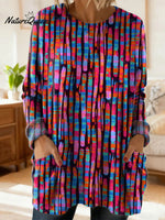 Women's Retro Abstract Pattern Art Print Casual Cotton Knitted Sweater