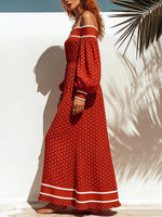 Women's Retro Polka Dot Pattern Art Print Casual Off-shoulder Cotton Dress