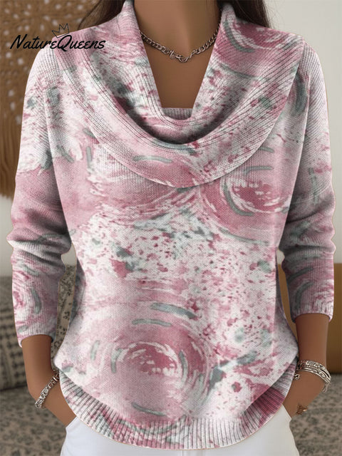 Painting art pink flower decorative pattern Swing Collar Sweater