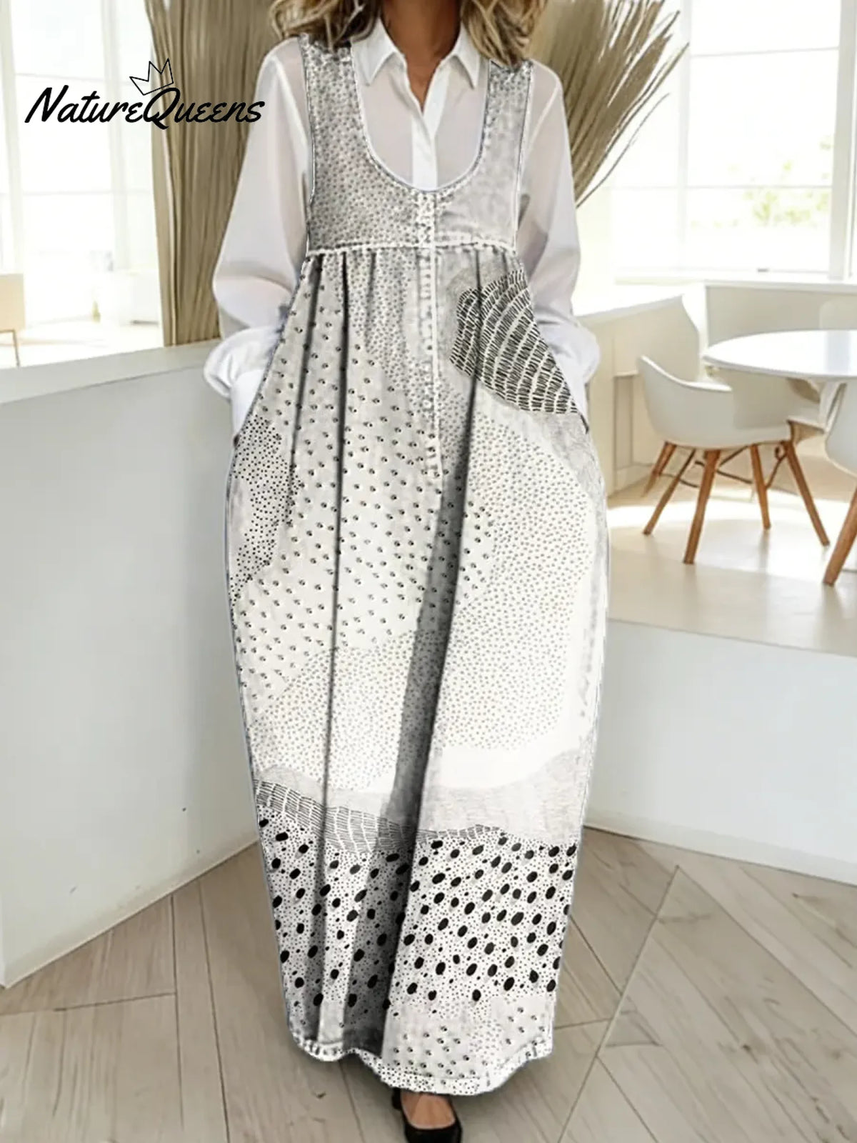 Women's Retro Geometry Art Print Casual Cotton Denim Dress