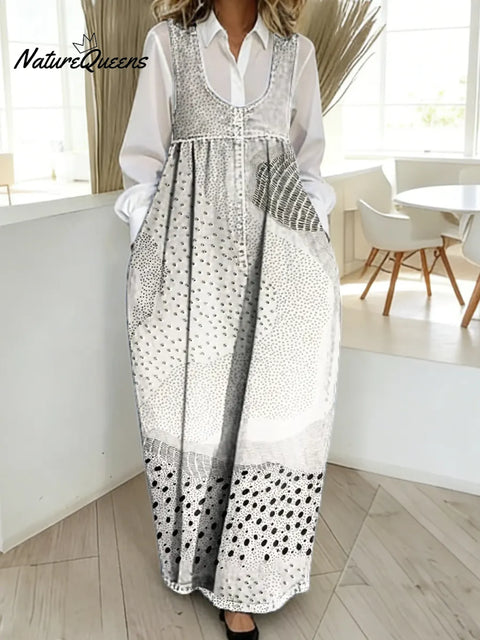 Women's Retro Geometry Art Print Casual Cotton Denim Dress