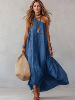 Casual Off-shoulder Striped Loose Maxi Dress