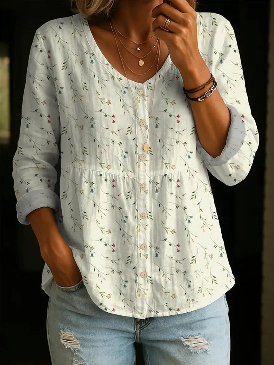 Women's Floral Pattern Art Print Casual Cotton Shirt