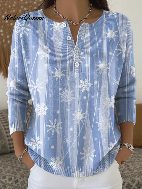 Women's Blue Snowflake Pattern Casual Sweater