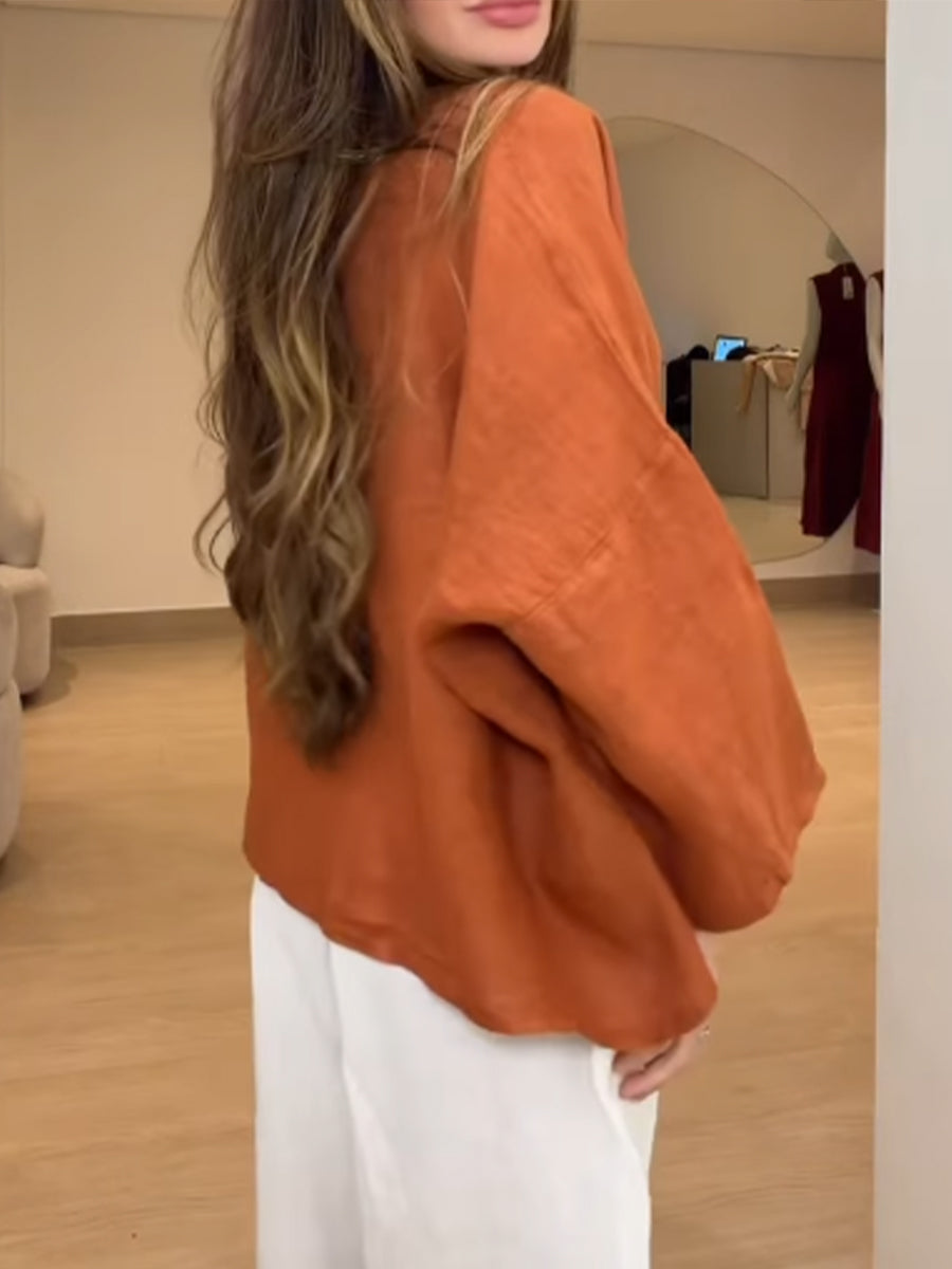 Loose And Cozy Linen-cotton Shirt With Neck Ties