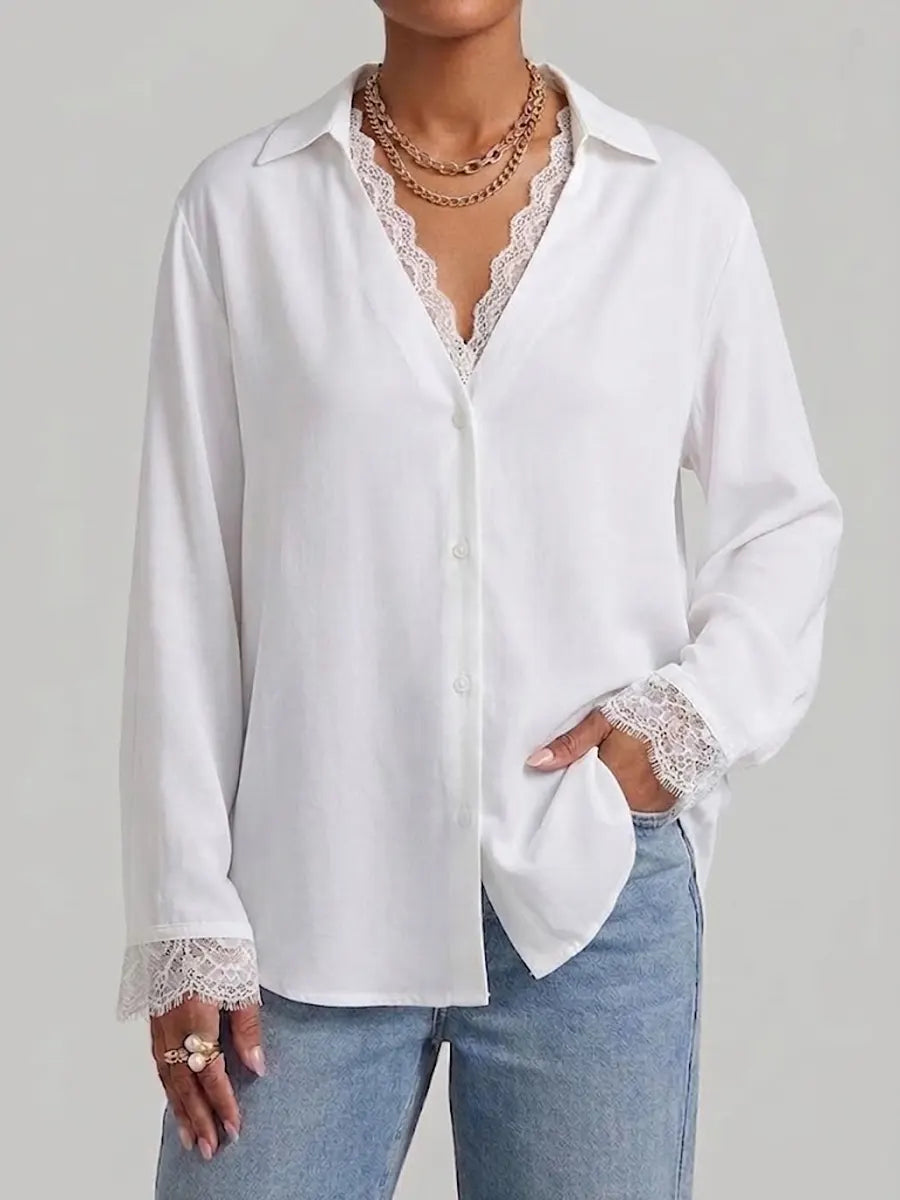 Simple Lace-trimmed Shirt