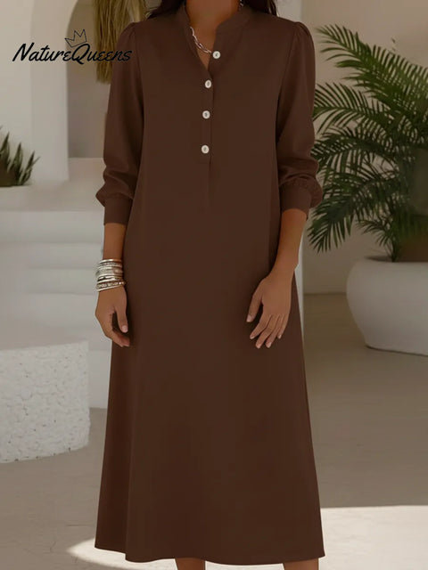 Audrey Stand Collar Button-down A-line Midi Dress