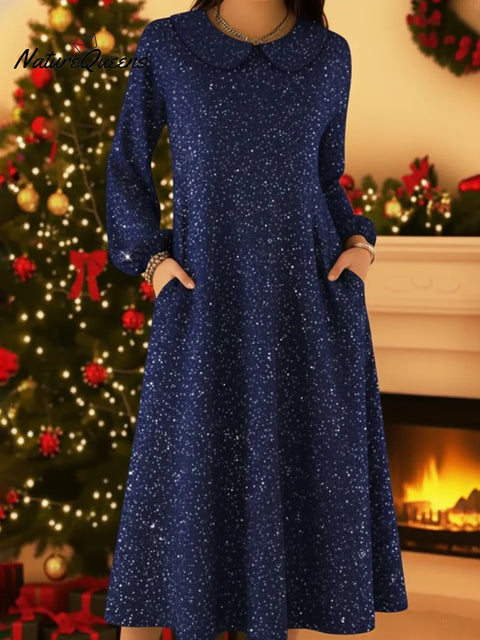 Retro Peter Pan Collar Sparkly A-line Knit Maxi Dress
