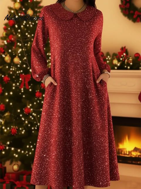 Retro Peter Pan Collar Sparkly A-line Knit Maxi Dress