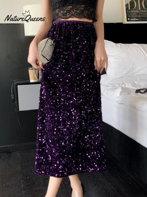 Women's Elegant Velvet Sequin Skirt