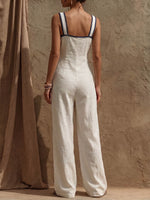 Women's Sleeveless Casual Slim-fit Cotton-linen Wide-leg Jumpsuit With Straps