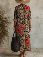 Women's Leopard Print Gradient Casual Cotton-linen Maxi Dress