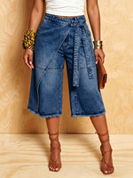 Retro Casual Lace-up Denim Shorts