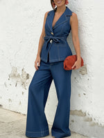 Elegant Metal Buttons Denim Two-piece Set