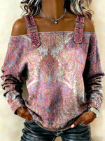 Women‘s Vintage Pattern Art Print Casual Cotton Denim Shirt