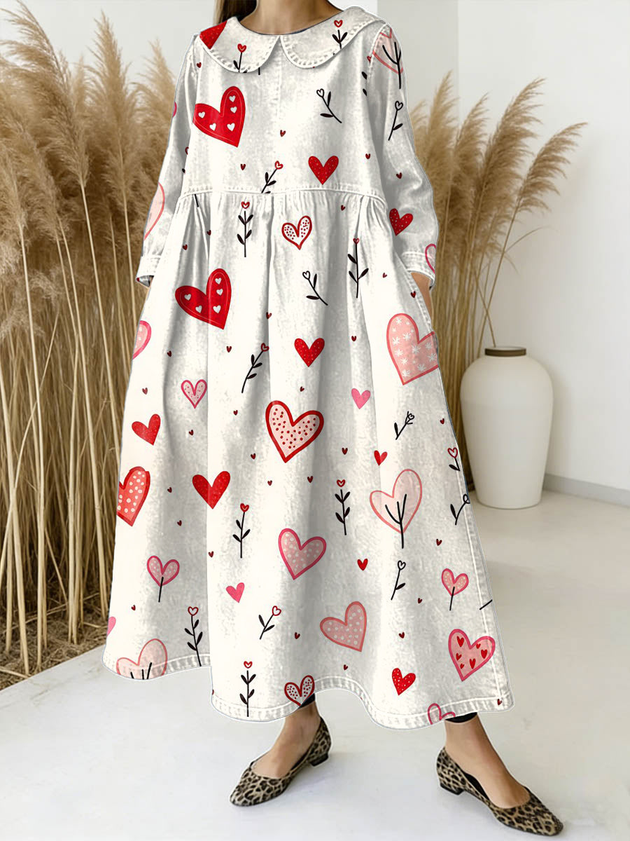 Women's Valentine's Day Love Art Print Casual Denim Dress