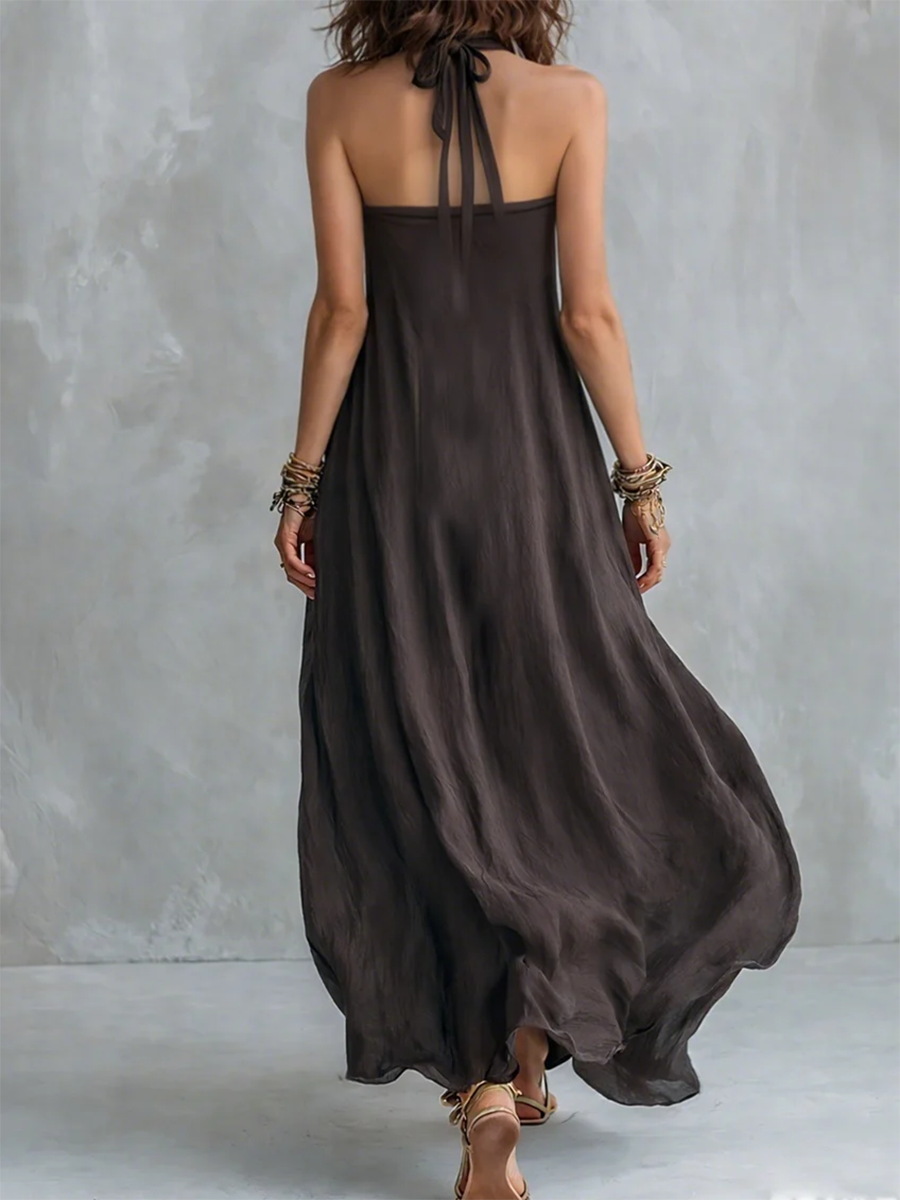 Minimalist Solid-color Halterneck Loose Maxi Dress