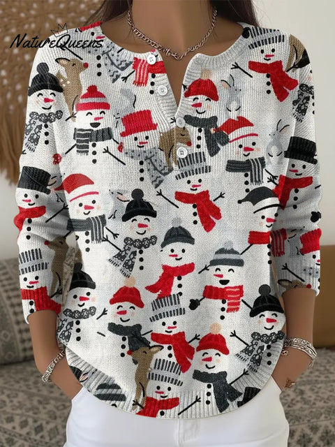 Women's Snowman Christmas Casual Printed Sweater