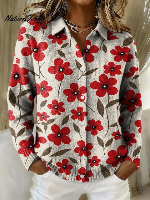 Poetic red flower decorative pattern Sweater