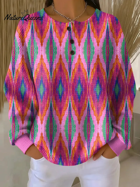 Women's Abstract Pattern Art Print Casual Waffle Sweatshirt
