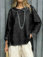 Women's Peter Pan Collar Long-sleeved Casual Loose-fitting Simple Denim Top