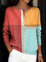 Women's VintageGeometry Pattern Art Print Buttoned Cardigan Sweater