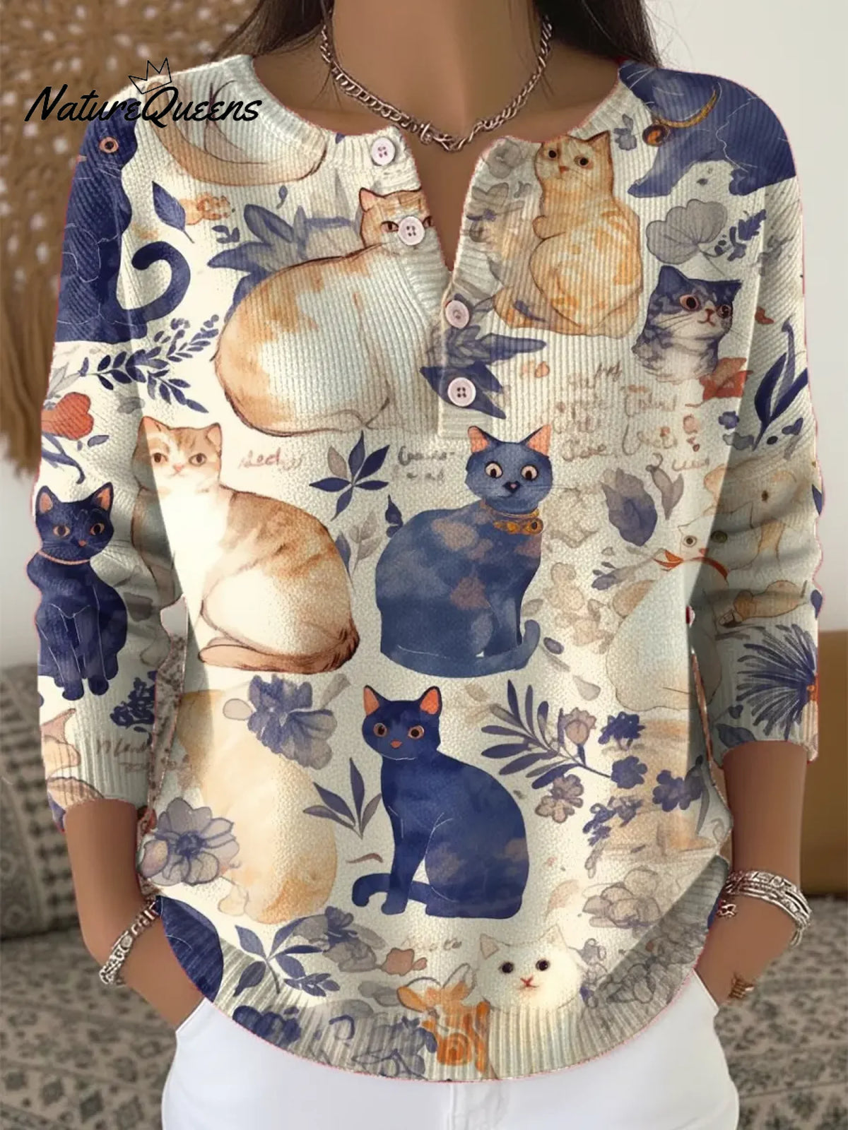 Women's Funny Cats Pattern Art Print Casual Cardigan Sweater