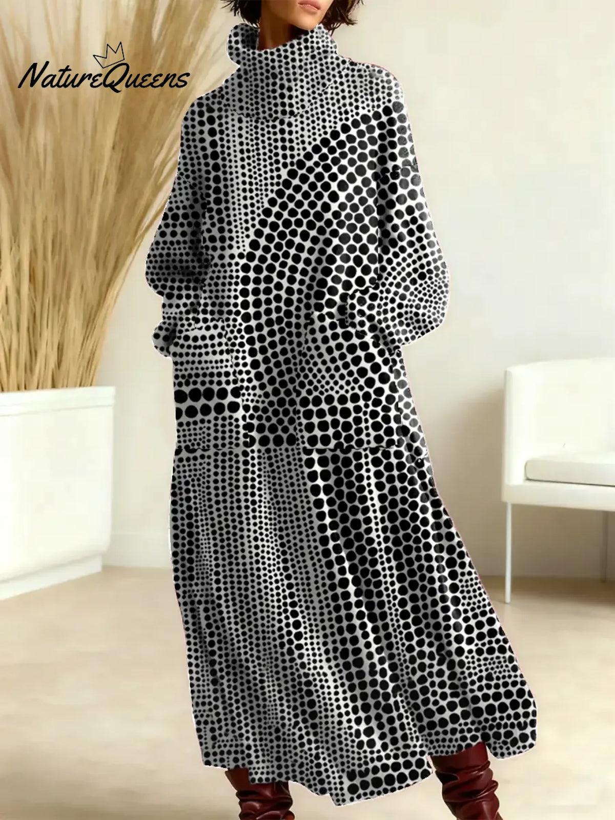 Women's Vintage Abstract Geometric Pattern Art Print Casual Cotton Knitted Dress
