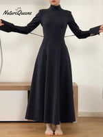 Women's Belted Long-sleeved Wool Blend Dress
