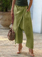 Women's Solid Color High-waisted Casual Loose Cotton Linen Wide-leg Pants