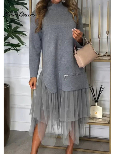Women's Paneled Mesh Long Sleeve Dress