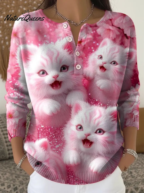 Women's Funny Cats Pattern Art Print Casual Cardigan Sweater